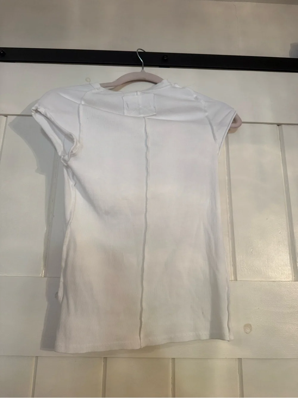 Free People White Short Sleeve Ribbed Tee